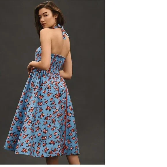by anthropologie halter v-neck fit & flare midi dress Halter V-Neck Fit & Flare Midi Dress by Anthropologie, Size: XL Petite